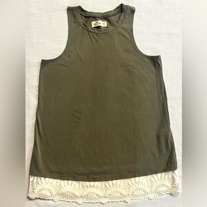 Hollister Women’s Olive Green Tank Top with Lace Hem Size XS